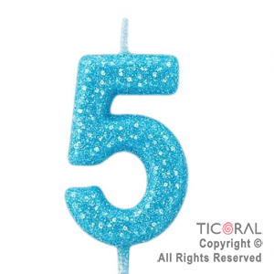 VELA NUMERAL CHICO 5.5 CM CON GIBRE CELESTE NUMERO 5 x 1